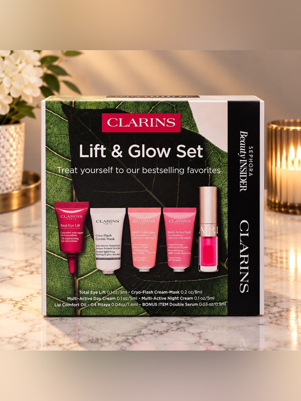 Clarins Lift & Glow Set – Pink and Coral Mini Skincare & Lip